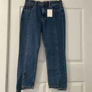 HIDDEN pleat slit ankle mom mid rise jean